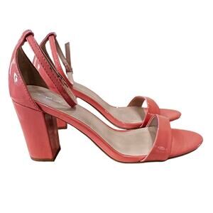 Qupid chunky block heels Faux peach Patent leather ankle straps size‎ 8.5
